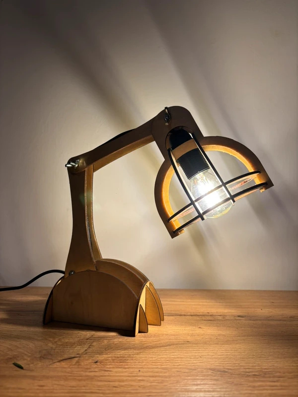 Lampka Biurkowa "Industrial Wood" - Handmade - obrazek 3